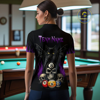Personalized Name Bat Cat Billards Polo Shirts For Woman  Custom Team Name Billiard Shirt Design YYD0014