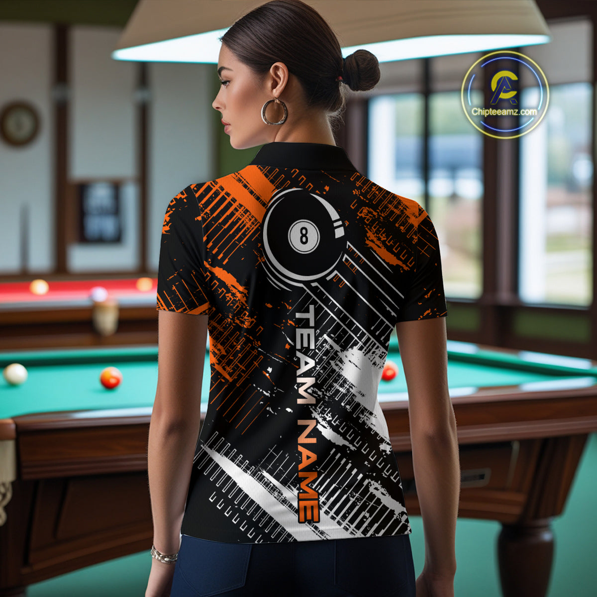 Personalized Name Billiard Skull Flame Polo Shirts For Woman  Custom Team Name Billiard Shirt Design YYD0015