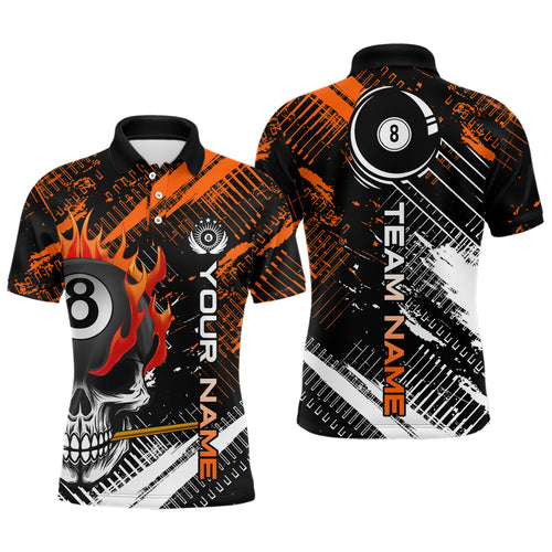 Personalized Name Billiard Skull Flame Polo Shirts For Men  Custom Team Name Billiard Shirt Design YYD0015