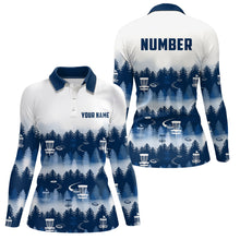 Load image into Gallery viewer, Disc Golf Forest Pattern Womans Disc Golf Polo Shirt Custom Name And Number Disc Golf Gifts For Woman | Navy YYD0017