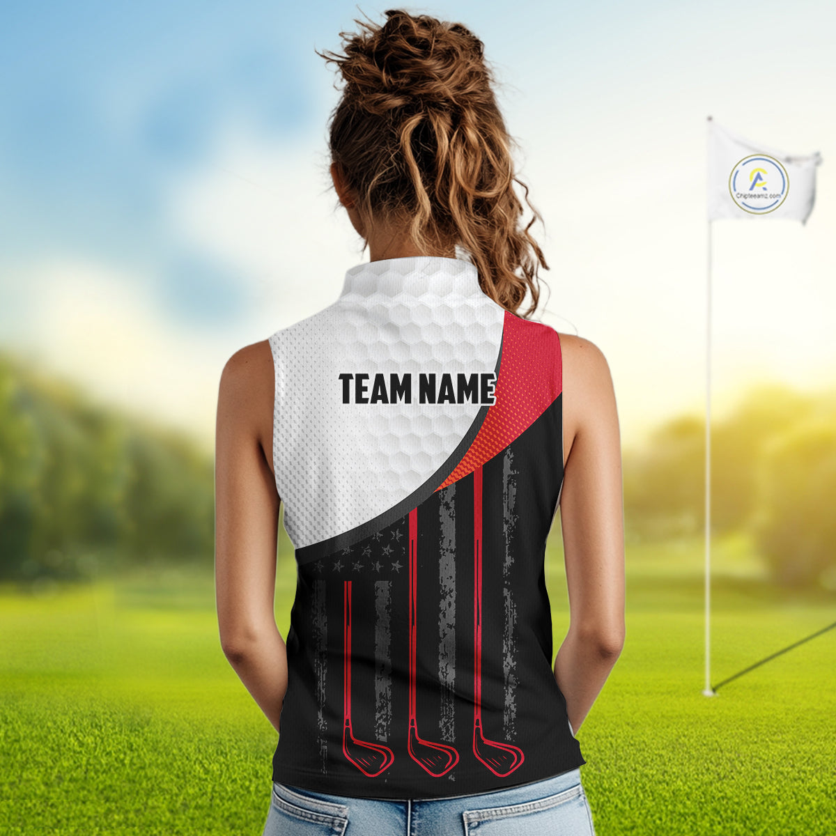 American Flag Golf Sleeveless Polo Shirts Custom Name, Patriotic Golf Gifts YYD0020