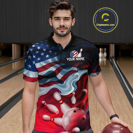 Personalized American Flag Bowling Shirt for Womens Custom Bowling Pattern Team Jersey Shirt YYD0021