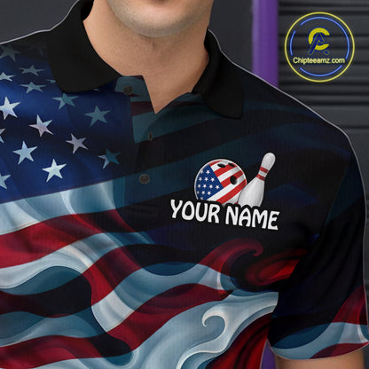 Personalized American Flag Bowling Shirt for Womens Custom Bowling Pattern Team Jersey Shirt YYD0021