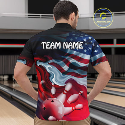 Personalized American Flag Bowling Quarter Zip Shirts For Men Custom Bowling Pattern Team Jersey 1/4 Zip Shirts YYD0021