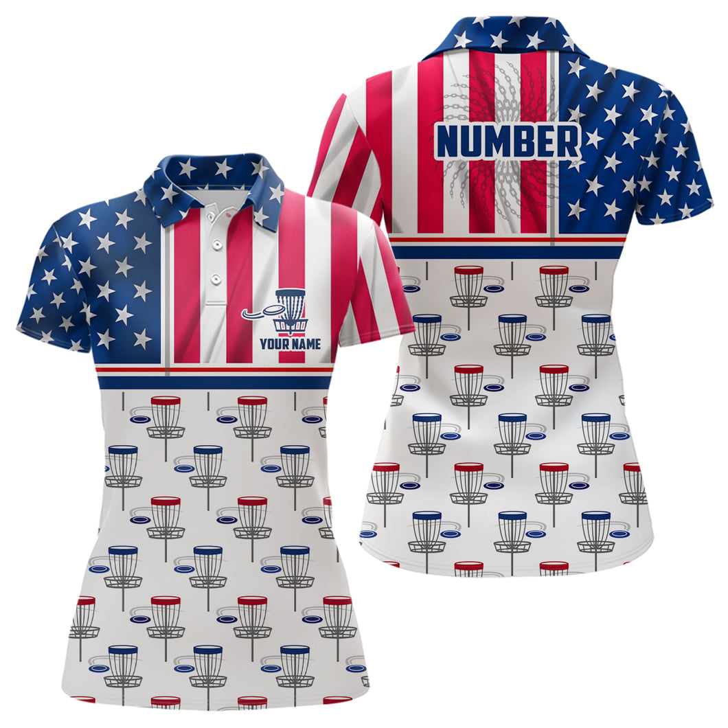 Disc Golf American Flag Womens Disc Golf Polo Shirt Custom Name And Number Disc Golf Gifts For Men YYD0023