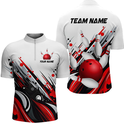 Bowling Quarter Zip Shirts For Men Custom Name Bowling Ball Energy Art Team Jersey Shirt YYD0066