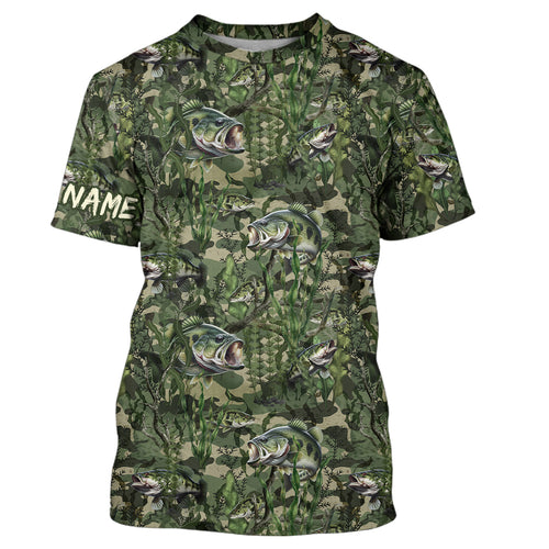 Largemouth Bass Fishing Camouflage Algae Pattern Customize Shirts For Men And Women Personalized Fishing Gift YYD0026