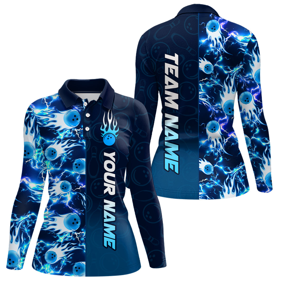 Bowling Shirt For Womens Custom Name Bowling Flame Lightning Team Jersey Shirt YYD0030