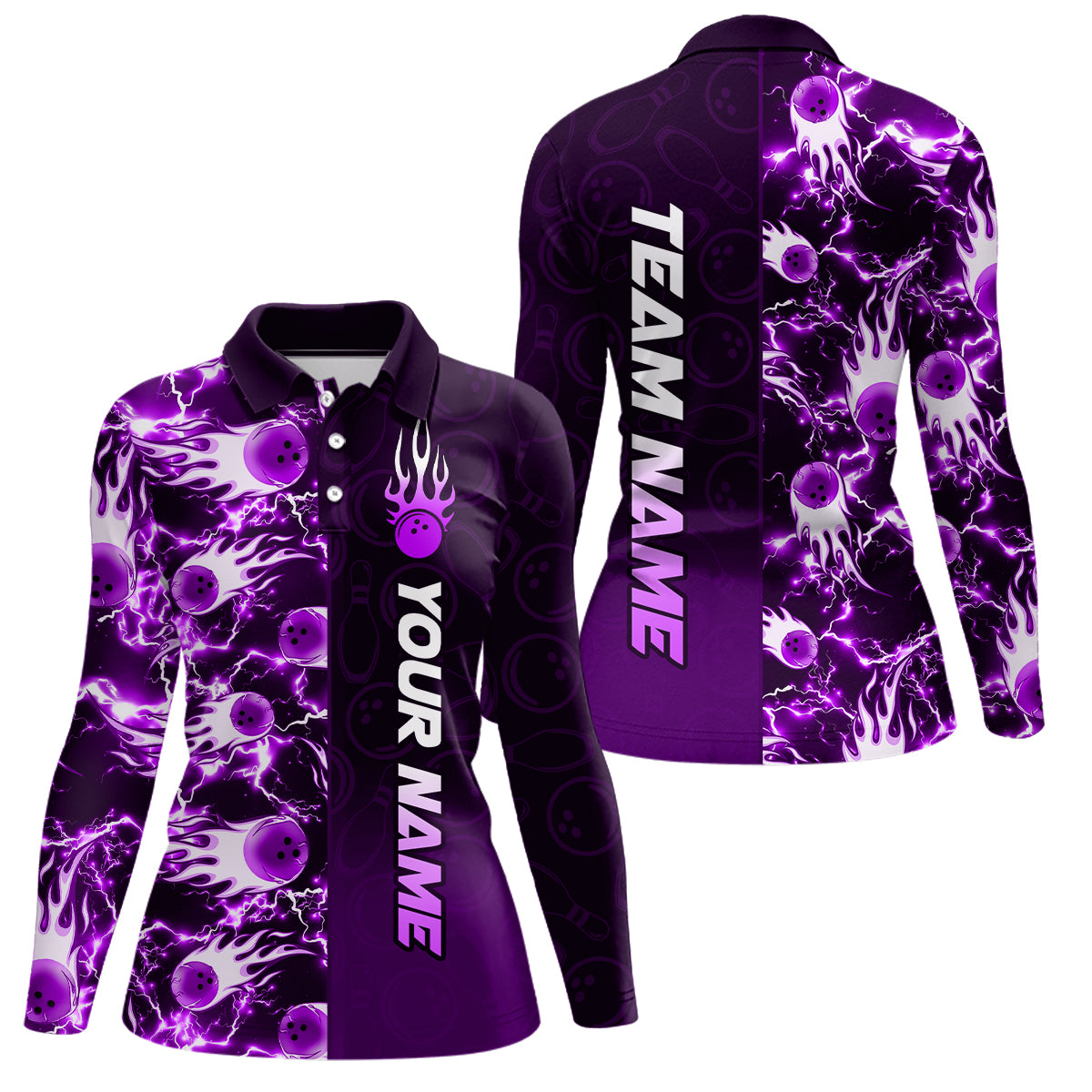 Bowling Shirt For Womens Custom Name Bowling Flame Lightning Team Jersey Shirt YYD0030