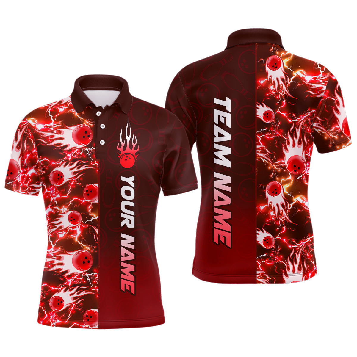 Bowling Shirt For Mens Custom Name Bowling Flame Lightning Team Jersey Shirt YYD0030