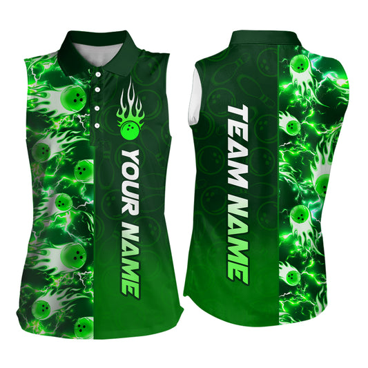 Bowling Sleeveless Shirt for Womens Custom Name Bowling Flame Lightning Team Jersey Shirt YYD0030