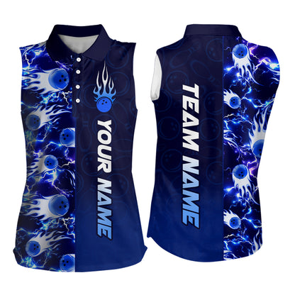 Bowling Sleeveless Shirt for Womens Custom Name Bowling Flame Lightning Team Jersey Shirt YYD0030