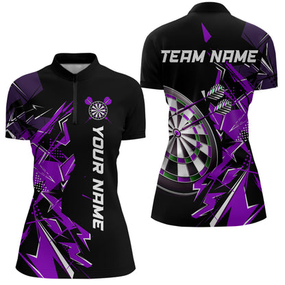 Black White Quarter-Zip Shirt Custom Name Patriotic Womens Darts Shirt Dart Jerseys | Blue - Purple - Red  YYD0067