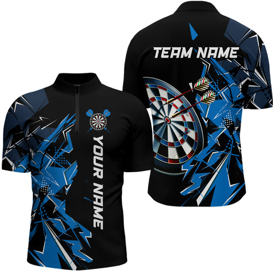 Black White Quarter-Zip Shirt Custom Name Patriotic Darts Shirt For Men Dart Jerseys | Blue - Purple - Red  YYD0067