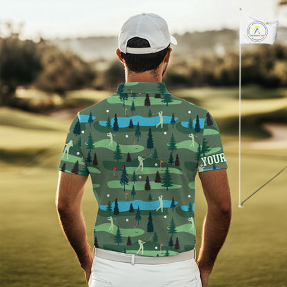 Golf Polo Shirts For Mens Custom Name, Golf Course Pattern Vintage Shirt Gifts YYD0031
