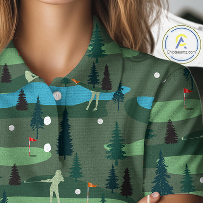 Golf Sleeveless Polo Shirts For Womens Custom Name, Golf Course Pattern Vintage Shirt Gifts YYD0031
