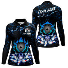 Load image into Gallery viewer, Blue Skull Fire Bowling Shirt For Womens Custom Name Bowling Team Jersey Shirt YYD0068