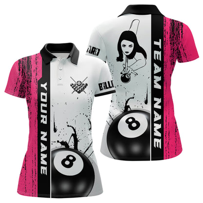 Ball 8 Grunge Ink Style Billiard Polo Shirts For Women Custom Name Billiard Shirt Colors YYD0069
