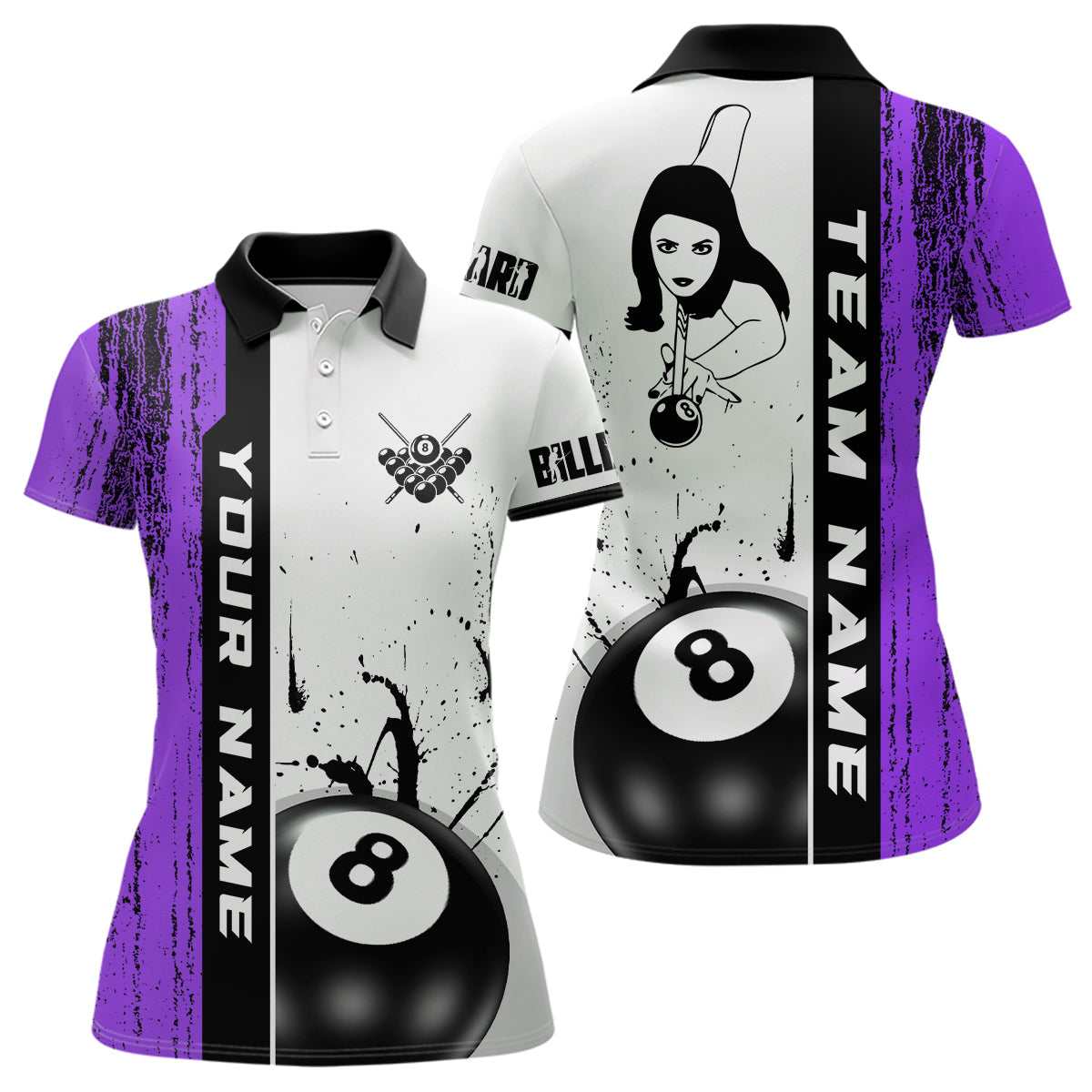 Ball 8 Grunge Ink Style Billiard Polo Shirts For Women Custom Name Billiard Shirt Colors YYD0069