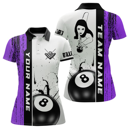 Ball 8 Grunge Ink Style Billiard Polo Shirts For Women Custom Name Billiard Shirt Colors YYD0069