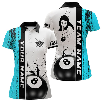 Ball 8 Grunge Ink Style Billiard Polo Shirts For Women Custom Name Billiard Shirt Colors YYD0069