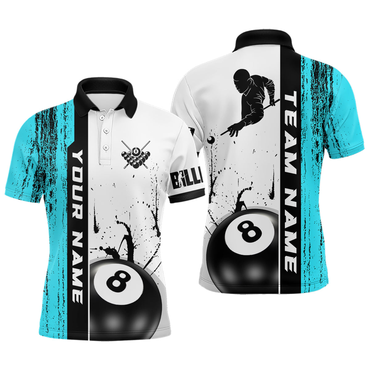 Ball 8 Grunge Ink Style Billiard Polo Shirts For Men Custom Name Billiard Shirt Colors YYD0069