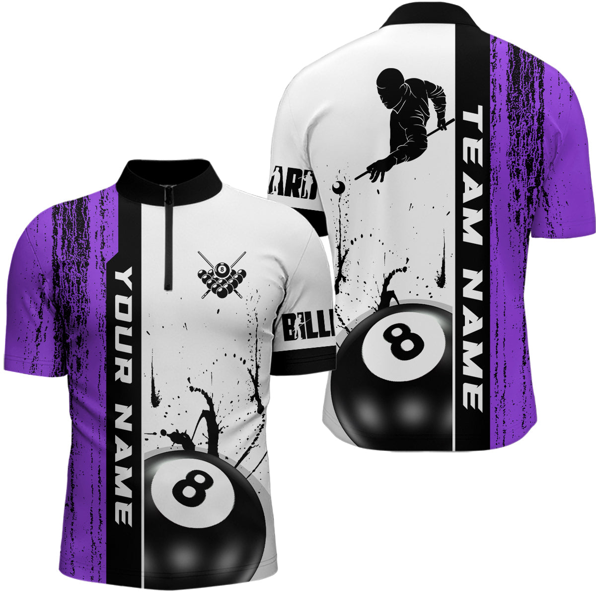 Ball 8 Grunge Ink Style Billiard Men Quarter-Zip Shirts Custom Name Billiard Shirt Colors YYD0069