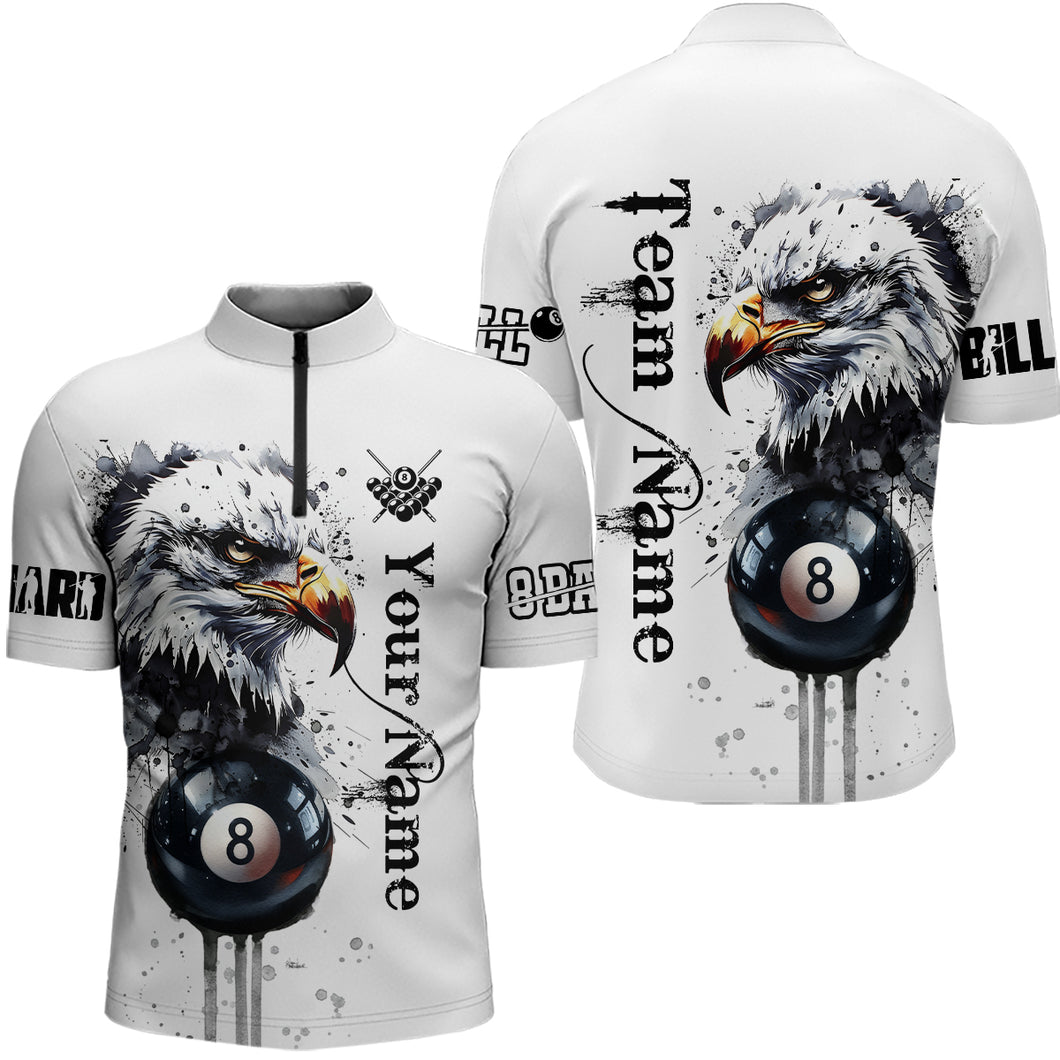 Eagle Pool 8 Ball Watercolor Billiard Men Quarter-Zip Shirts Custom Name Billiard Shirt Design YYD0070