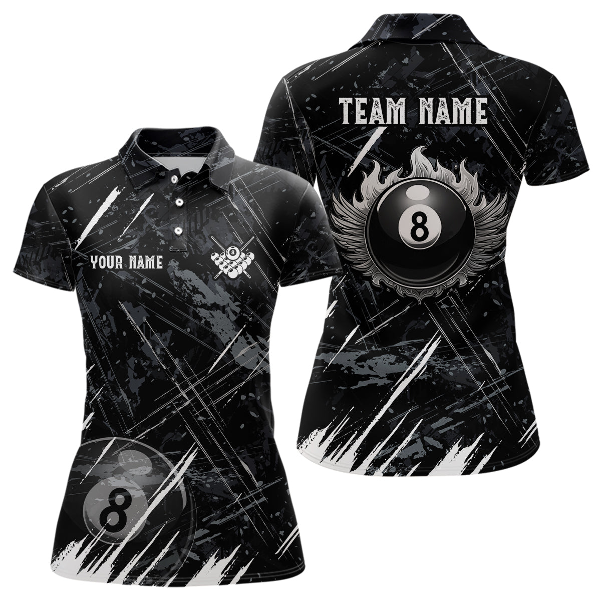 Grunge Ball 8 Billiard Polo Shirts For Women Custom Name Billiard Shirt YYD0071