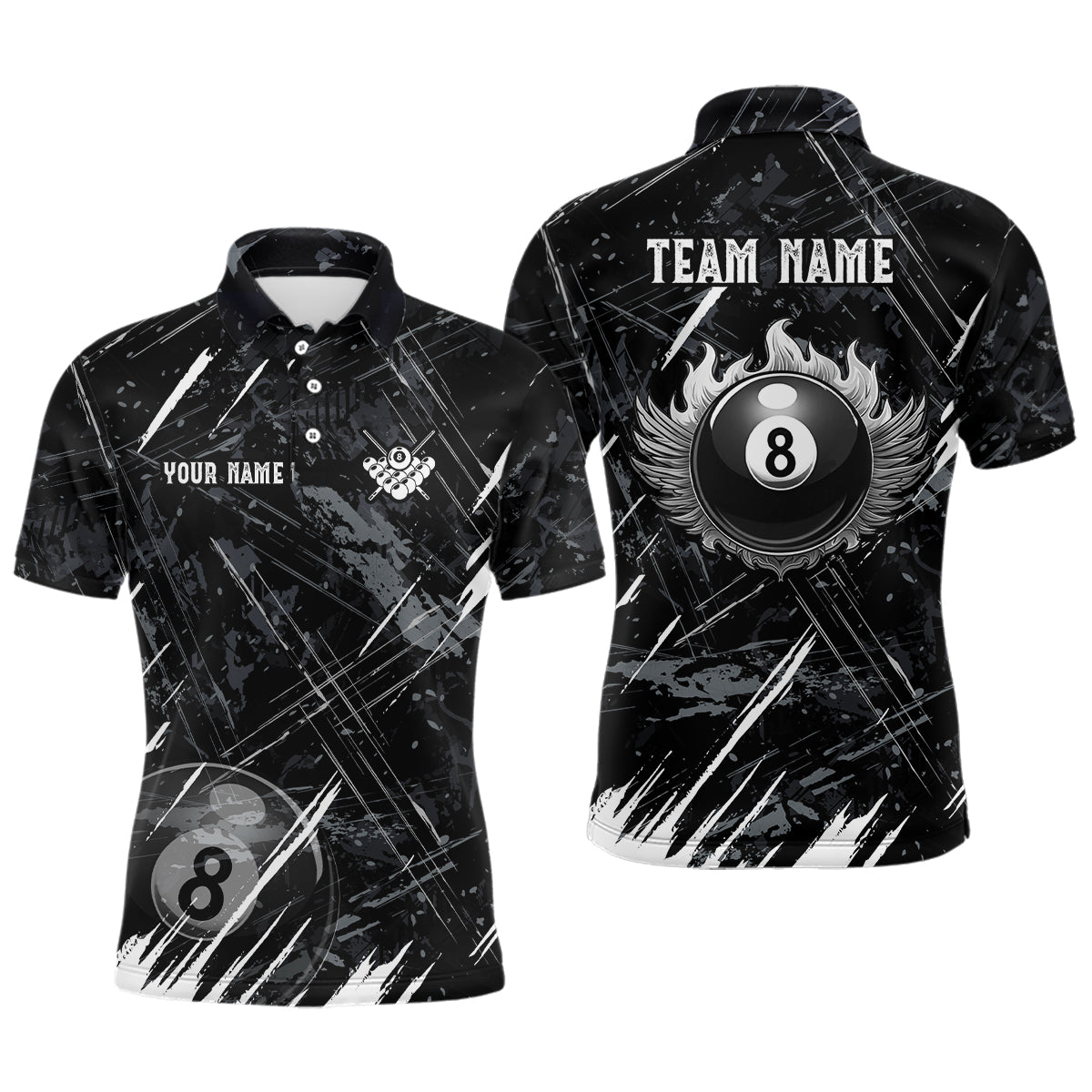 Grunge Ball 8 Billiard Polo Shirts For Men Custom Name Billiard Shirt YYD0071