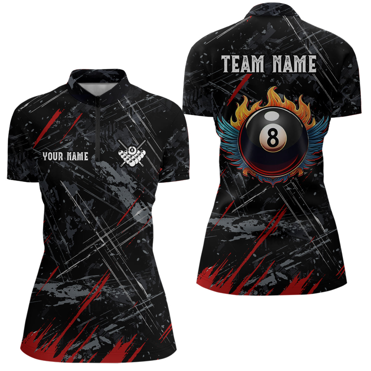 Grunge Ball 8 Billiard Billiard Women Quarter-Zip Shirts Custom Name Billiard Shirt YYD0071
