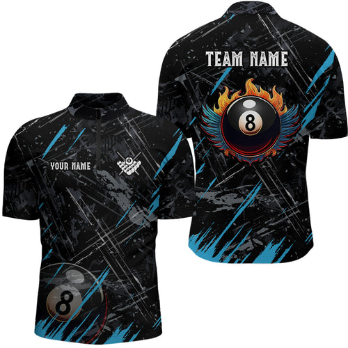 Grunge Ball 8 Billiard Billiard Men Quarter-Zip Shirts Custom Name Billiard Shirt YYD0071
