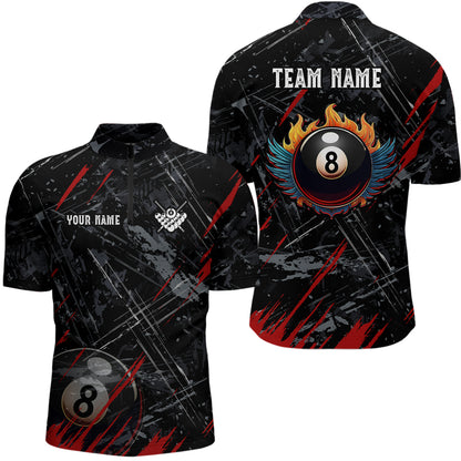 Grunge Ball 8 Billiard Billiard Men Quarter-Zip Shirts Custom Name Billiard Shirt YYD0071