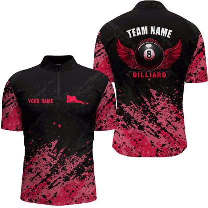 Grunge Texture Ball 8 Billiard Men Quarter-Zip Shirts Custom Name, Billiard Shirt YYD0072