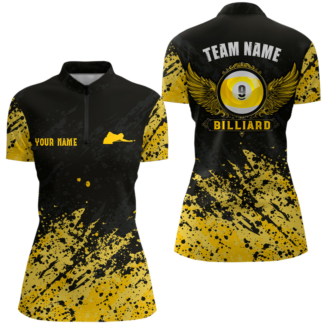 Grunge Texture Ball 9 Billiard Women Quarter-Zip Shirts Custom Name, Billiard Shirt Design YYD0073