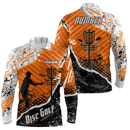 Disc Golf Abstract Grunge Mens Disc Golf Polo Shirt Custom Name And Number Disc Golf Gifts For Men YYD0037