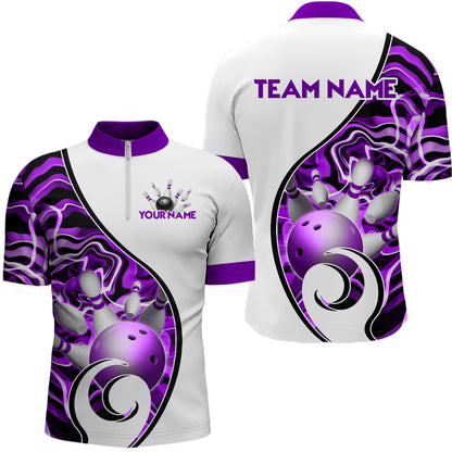 Custom Bowling Team Men Quarter-Zip Shirts - Personalized Abstract Bowling Jersey YYD0079