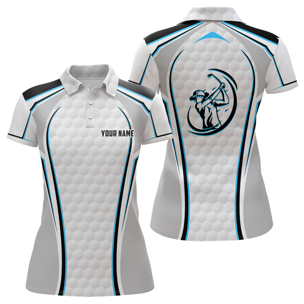 White Golf Ball Texture Golf Polo Shirts For Womens Custom Name, Patriotic Golf Gifts YYD0074