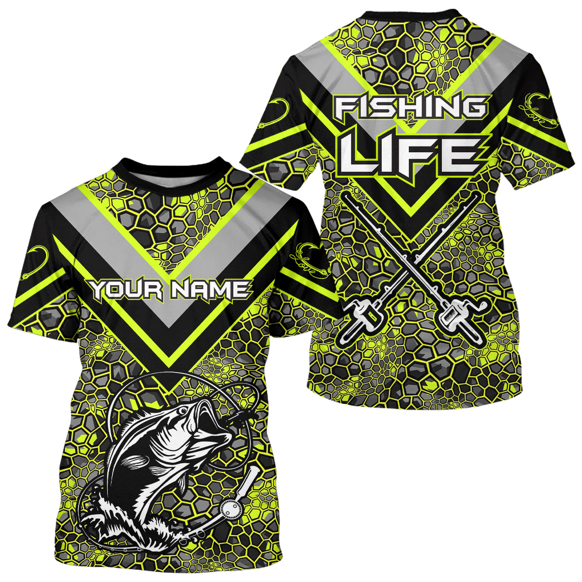 Personalized Bass Fishing Jerseys Shirts, Bass Fishing Camouflage Abstract Shirts Gift | Lime Green YYD0039