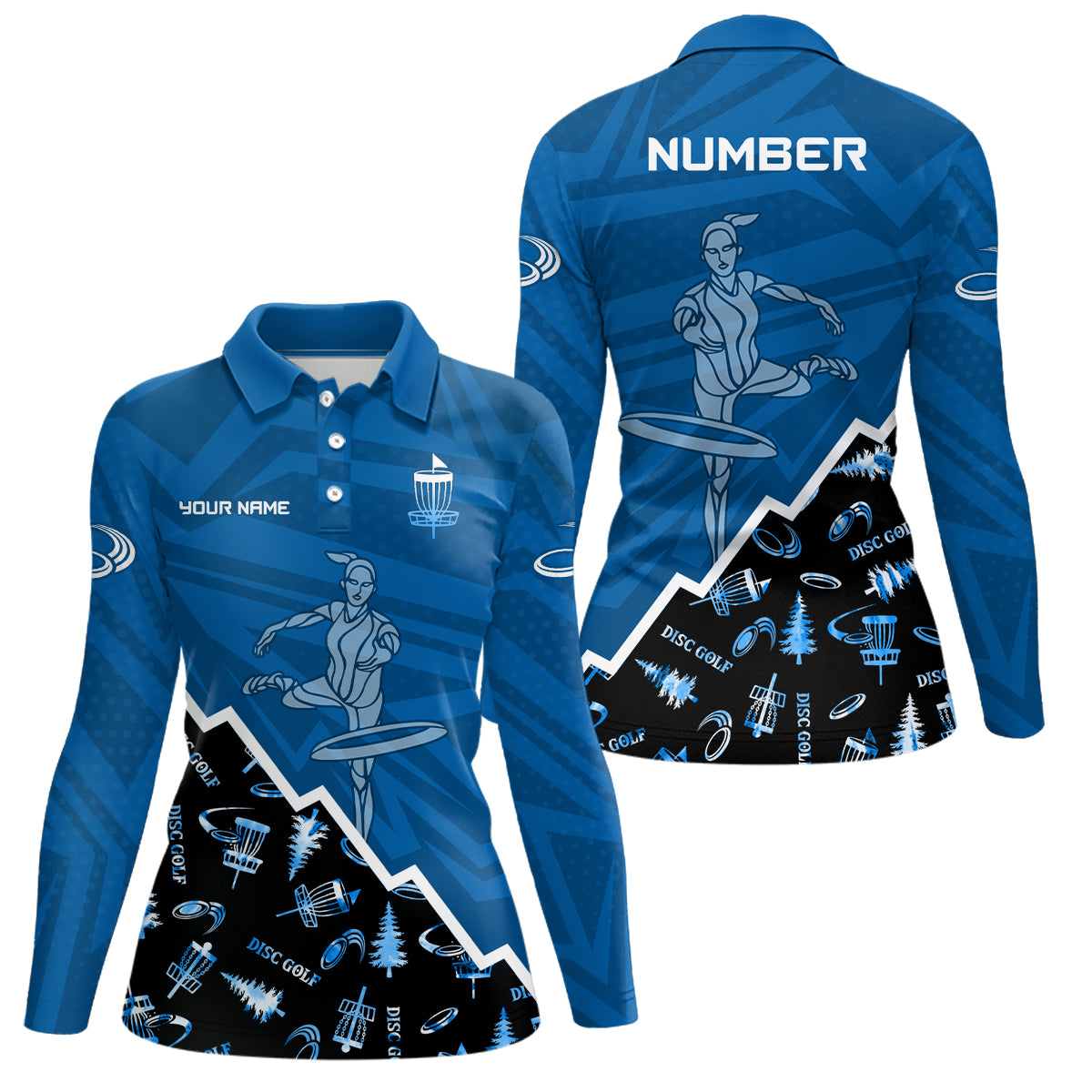 Pattern Color Womens Disc Golf Polo Shirt Custom Name & Number | Blue, Green, Grey YYD0045