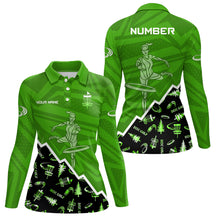 Load image into Gallery viewer, Pattern Color Womens Disc Golf Polo Shirt Custom Name &amp; Number | Blue, Green, Grey YYD0045