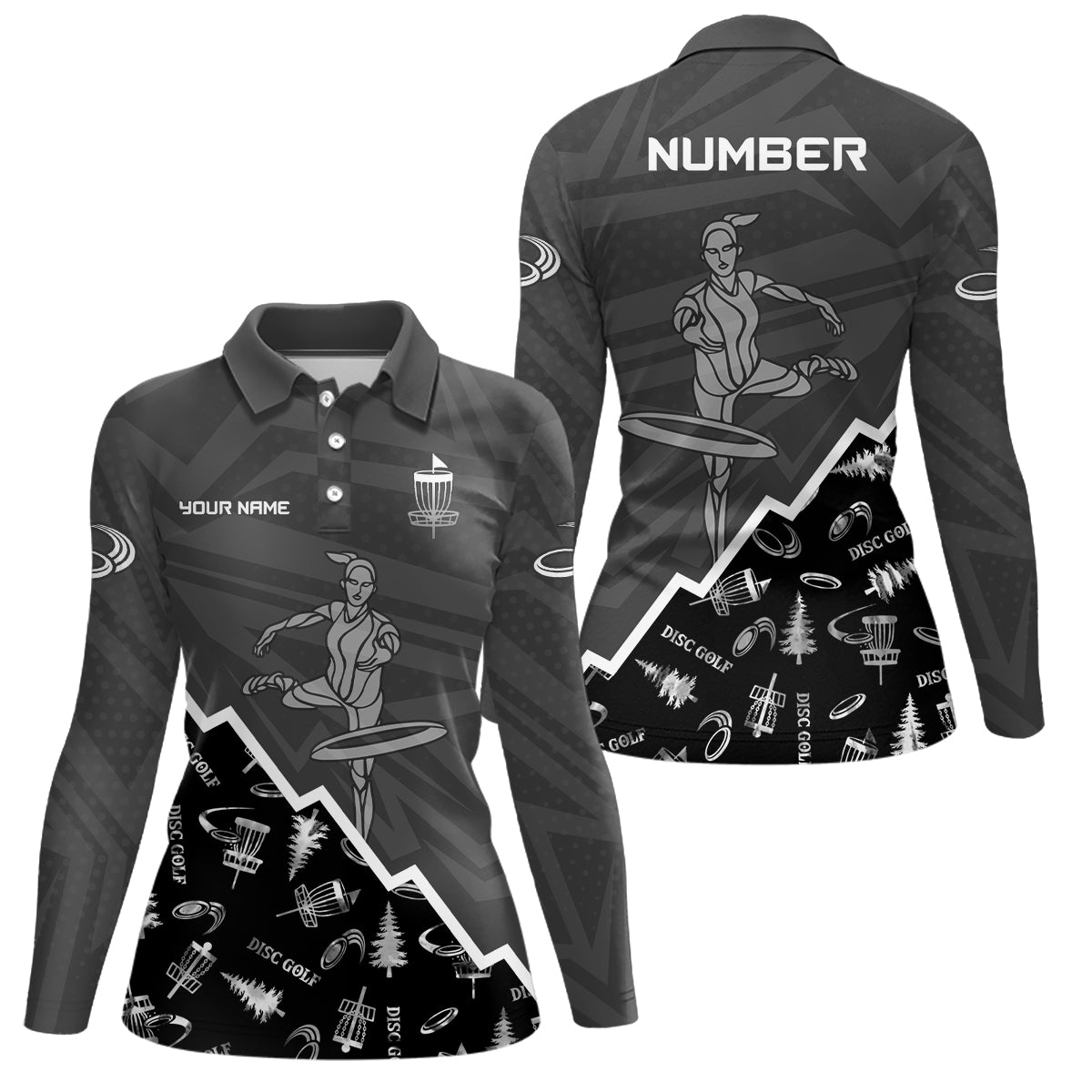 Pattern Color Womens Disc Golf Polo Shirt Custom Name & Number | Blue, Green, Grey YYD0045