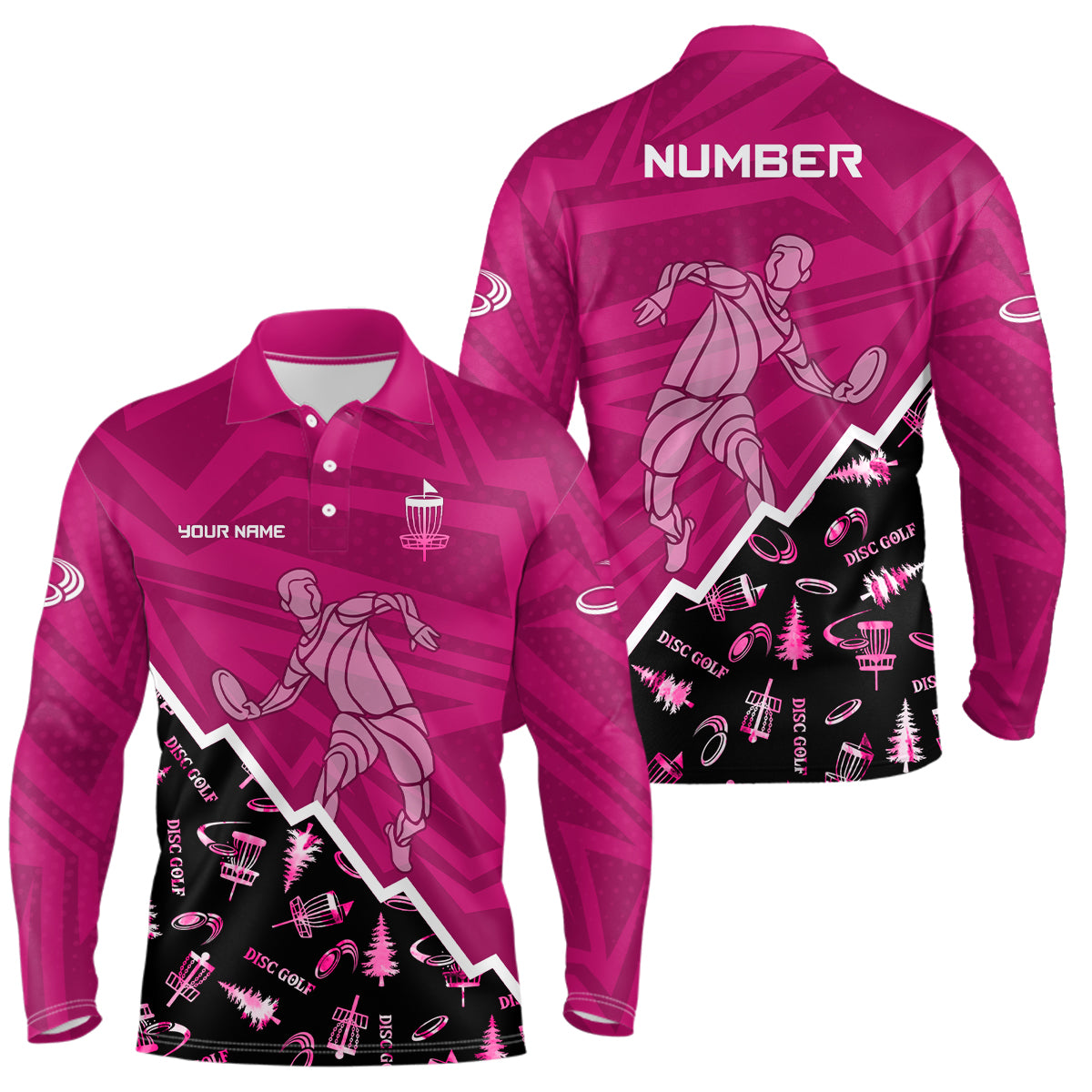 Pattern Color Mens Disc Golf Polo Shirt Custom Name & Number | Pink, Purple, Red YYD0045