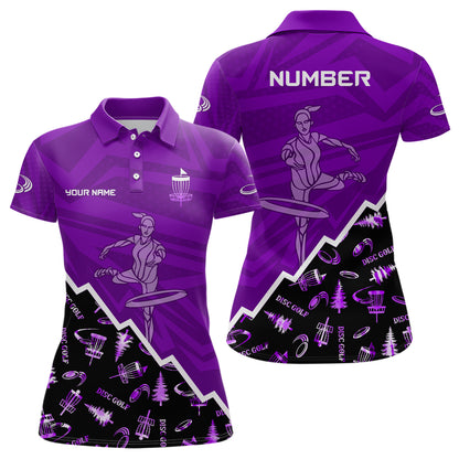 Pattern Color Womens Disc Golf Polo Shirt Custom Name & Number | Pink, Purple, Red YYD0045