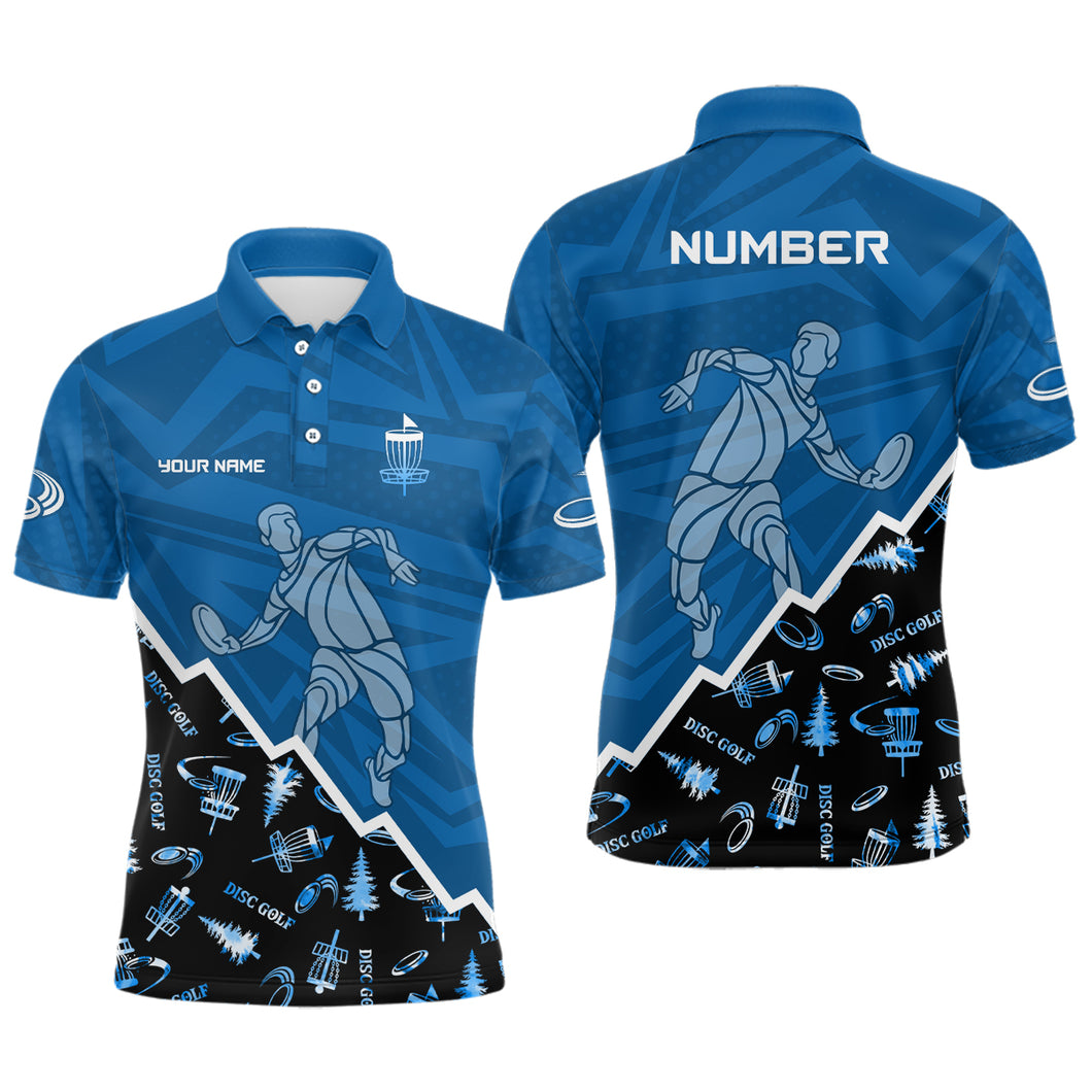 Pattern Color Mens Disc Golf Polo Shirt Custom Name & Number | Blue, Green, Grey YYD0045