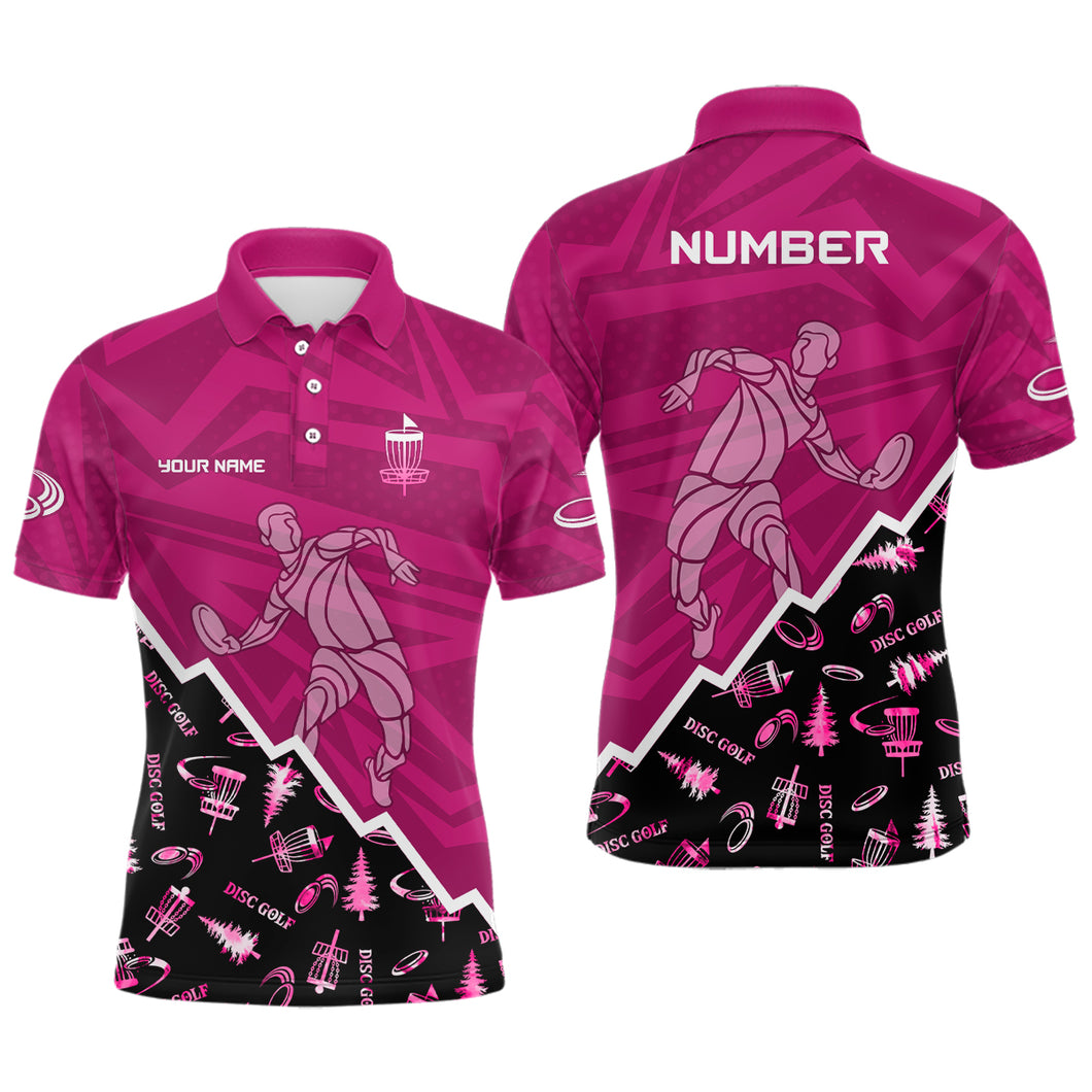 Pattern Color Mens Disc Golf Polo Shirt Custom Name & Number | Pink, Purple, Red YYD0045