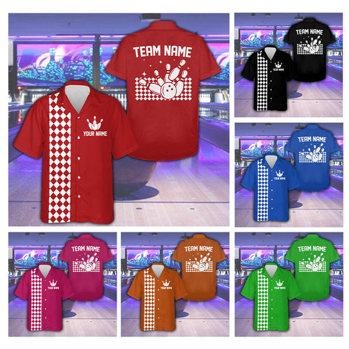 Personalized Retro Checkered Bowling Hawaiian Shirt, Custom Bowler Button Down Shirt | Multi colors NQS8246