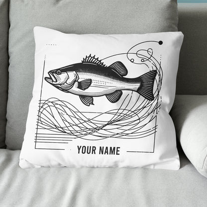 Bass fishing nets bass fish line drawing pillow gift for fisherman A63