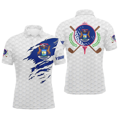 Personalized Michigan flag patriot golf white men golf polo shirts custom name golf gifts for men A67