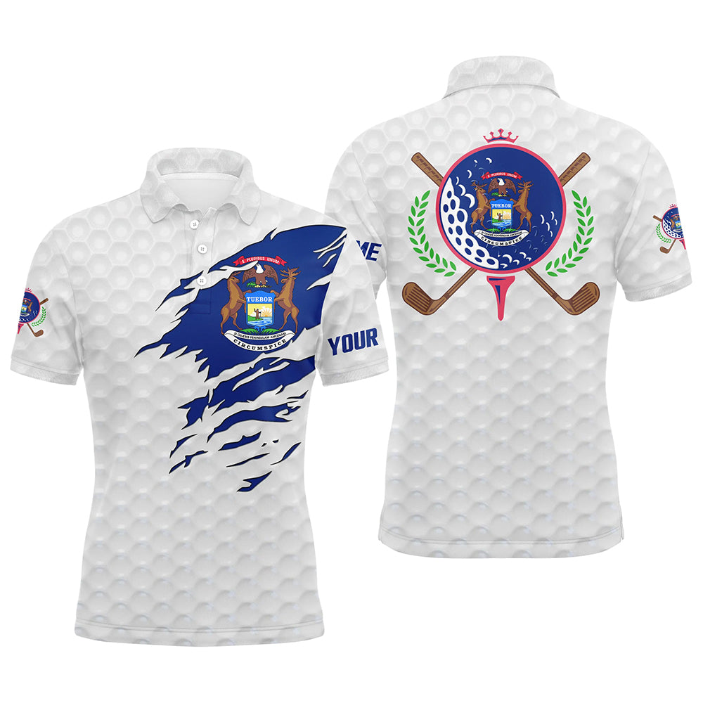 Personalized Michigan flag patriot golf white men golf polo shirts custom name golf gifts for men A67